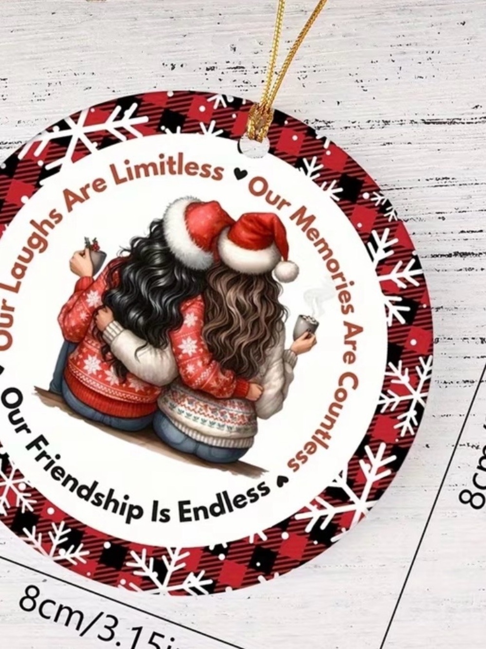 Festive Friendship Holiday Ornament - Red Plaid - Picture 2 of 3